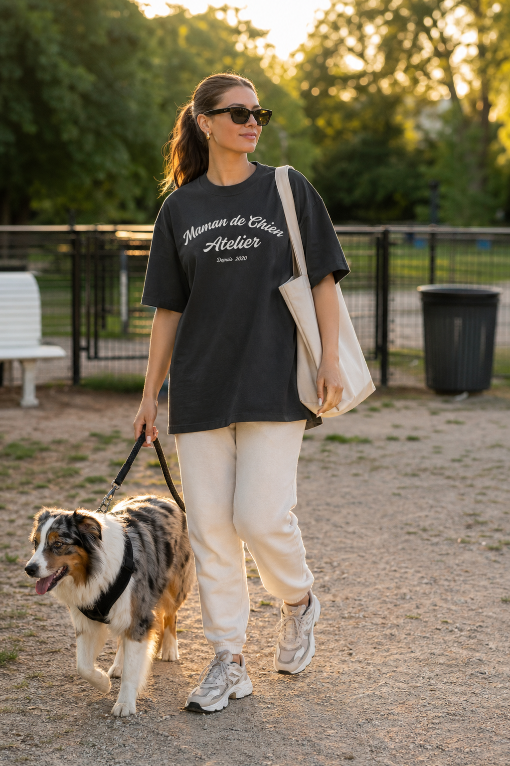 Maman de Chien Atelier in Heritage Script-Oversized Heavyweight Tee -Personalised Dog Mum T-shirt