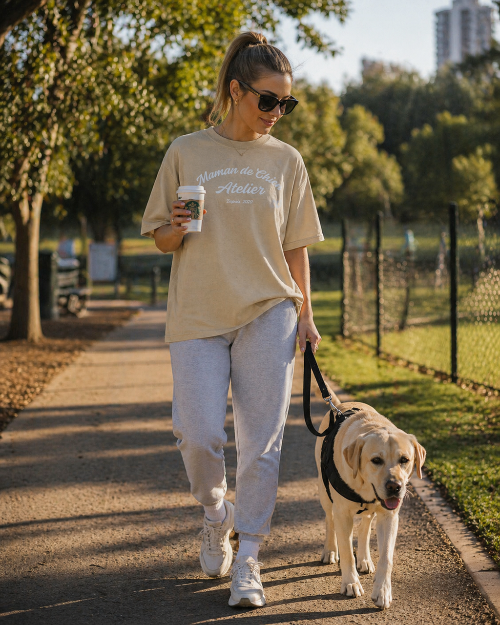 Maman de Chien Atelier in Heritage Script-Oversized Heavyweight Tee -Personalised Dog Mum T-shirt