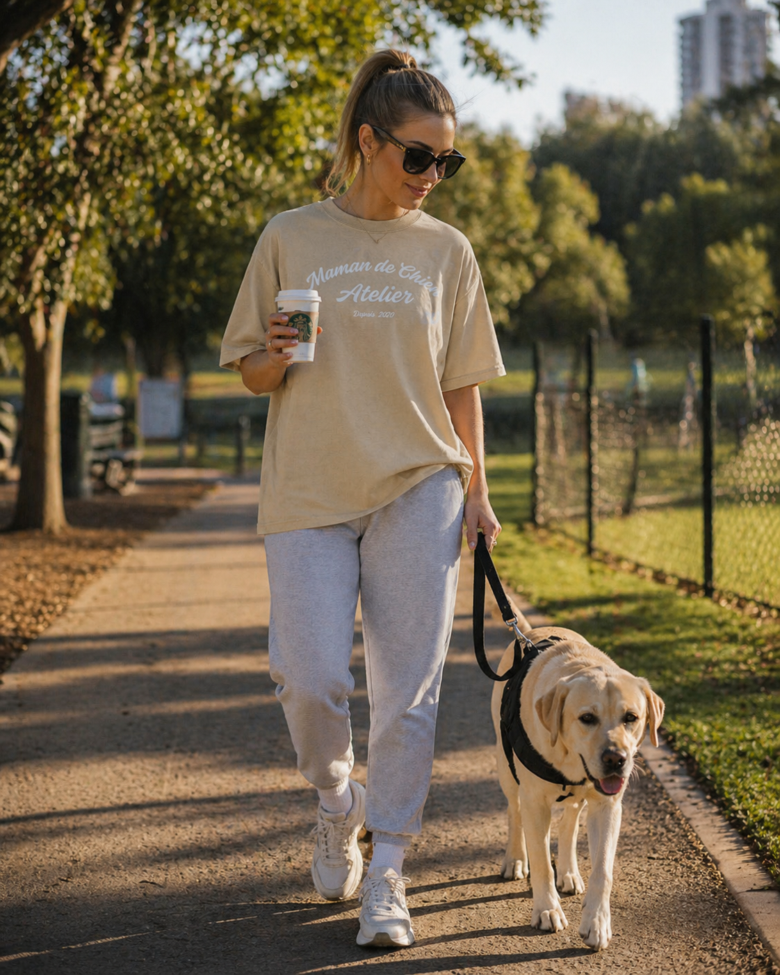 Maman de Chien Atelier in Heritage Script-Oversized Heavyweight Tee -Personalised Dog Mum T-shirt
