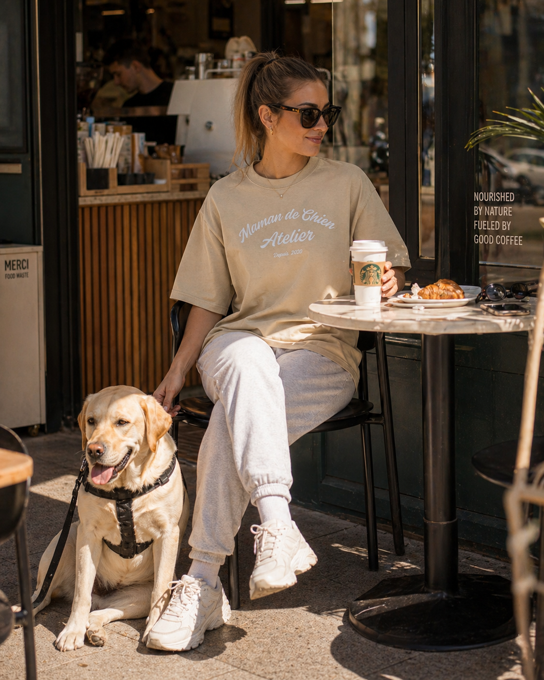 Maman de Chien Atelier in Heritage Script-Oversized Heavyweight Tee -Personalised Dog Mum T-shirt