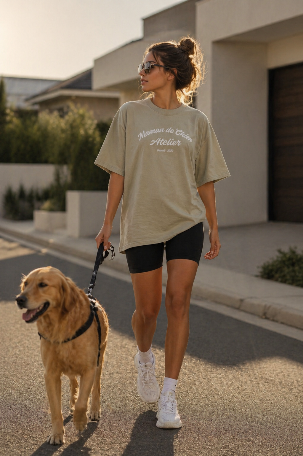 Maman de Chien Atelier in Heritage Script-Oversized Heavyweight Tee -Personalised Dog Mum T-shirt